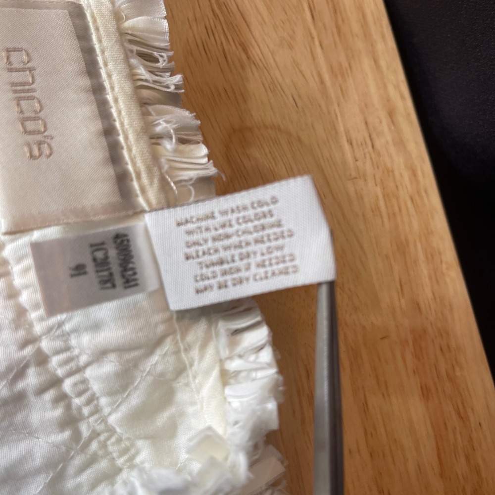 Chicos Womens White Quilted Open Front Jacket Ribbon Fringe Trim Size 3 XL - Picture 4 of 7
